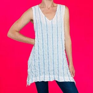 Cut Loose White & Blue Stripe Tunic Minimalist Beach Tank Top